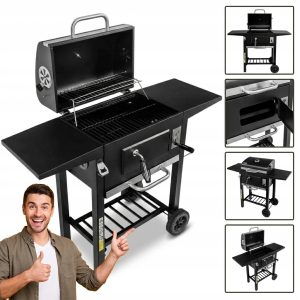 GRILL WĘGLOWY DUŻY PRZENOŚNY POKRYWA TERMOMETR 110CM OGRODOWY